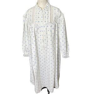 Lorelei Women L Floral Print Cottagecore Cotton Nightgown White Blue Grannycore